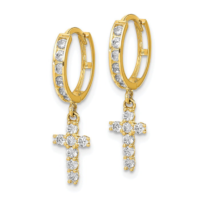 10K CZ Cross Hinged Hoop Earrings-10ER316