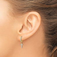 10K CZ Cross Hinged Hoop Earrings-10ER316