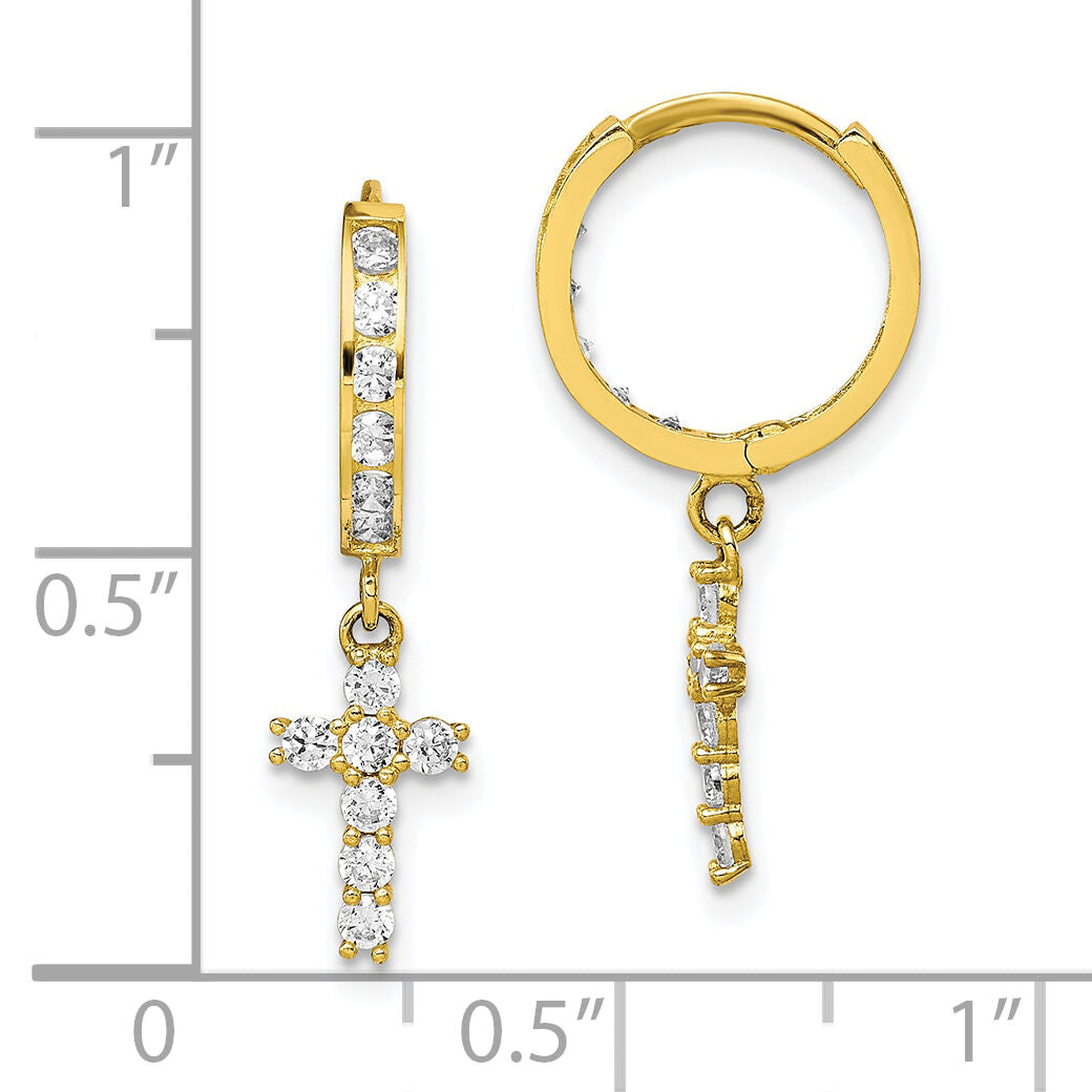 10K CZ Cross Hinged Hoop Earrings-10ER316