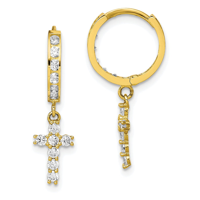 10K CZ Cross Hinged Hoop Earrings-10ER316
