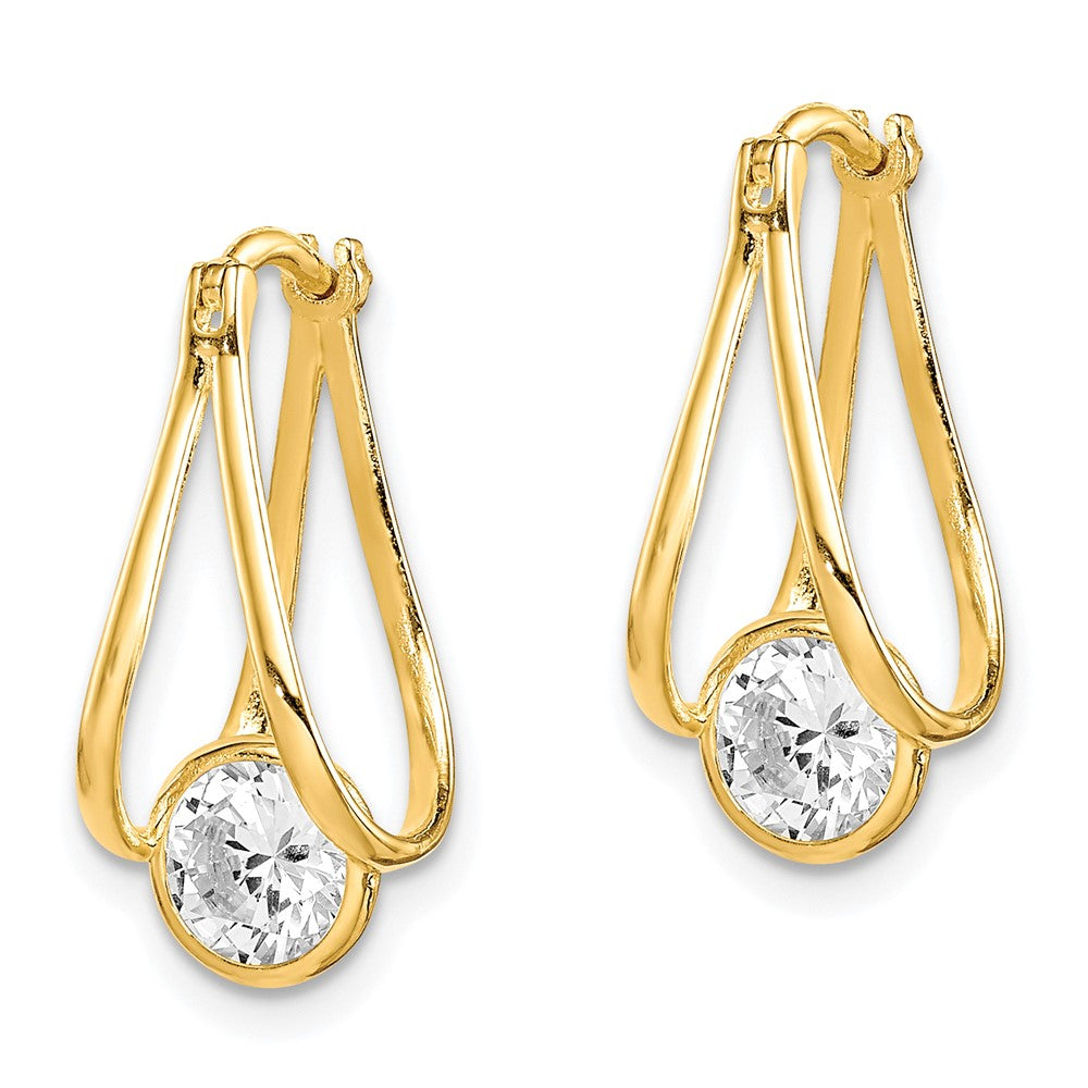 10K Polished CZ Hoop Earrings-10ER319