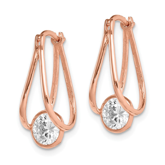 10K Rose Gold Polished CZ Hoop Earrings-10ER320