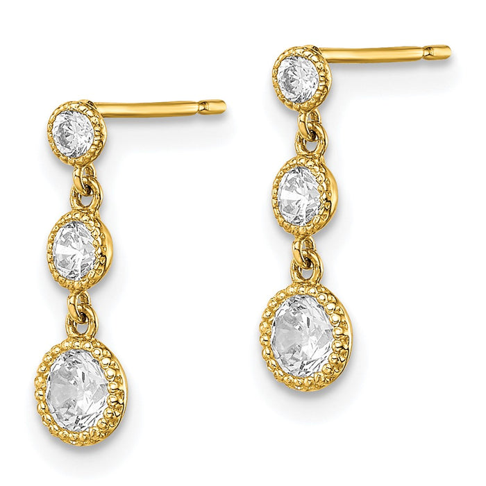 10K CZ 3 Stone Dangle Earrings-10ER323