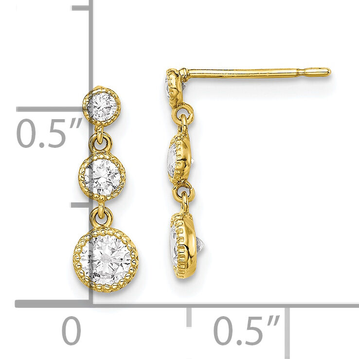 10K CZ 3 Stone Dangle Earrings-10ER323