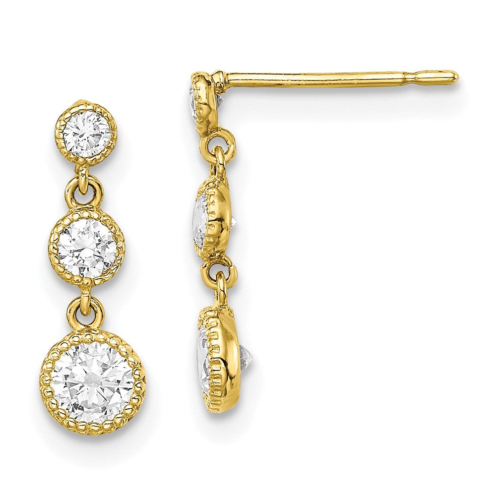 10K CZ 3 Stone Dangle Earrings-10ER323