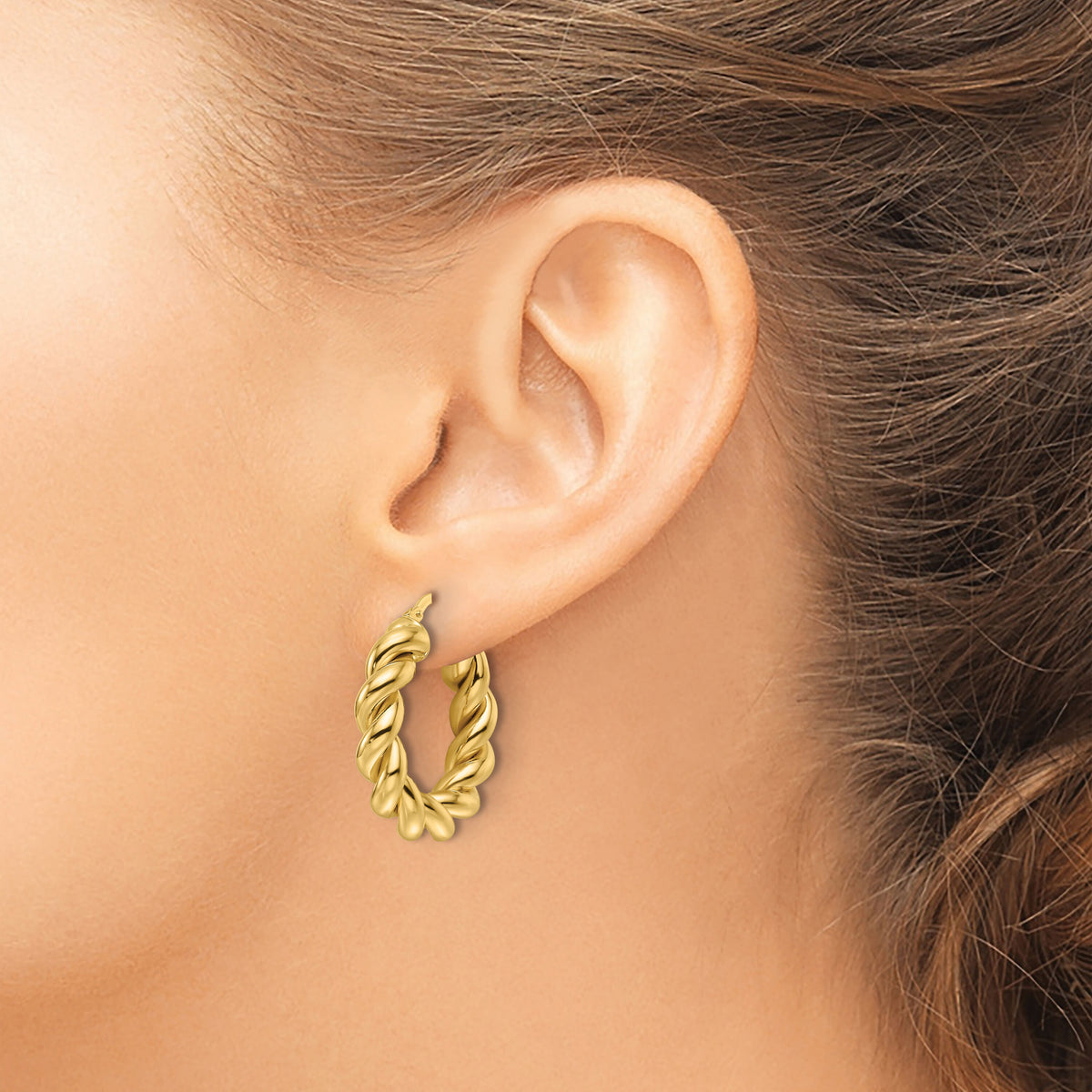 10ky Polished 5.3mm Hollow Twisted Round Hoop Earrings-10ER333