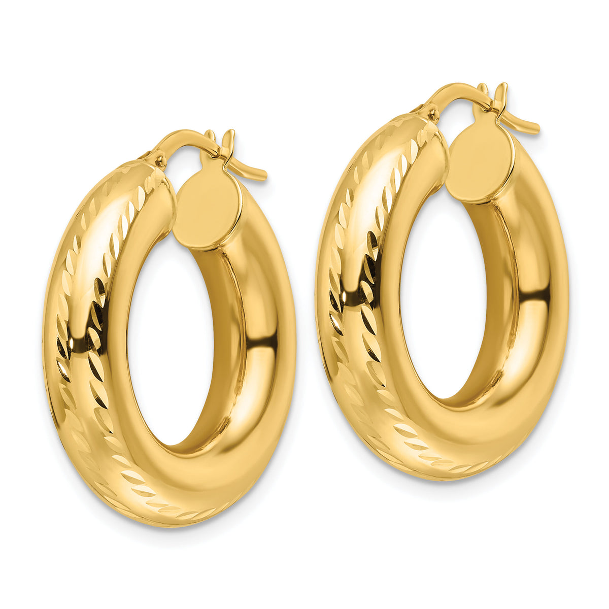 10ky Polished & Diamond-cut 6mm Hollow Round Hoop Earrings-10ER335