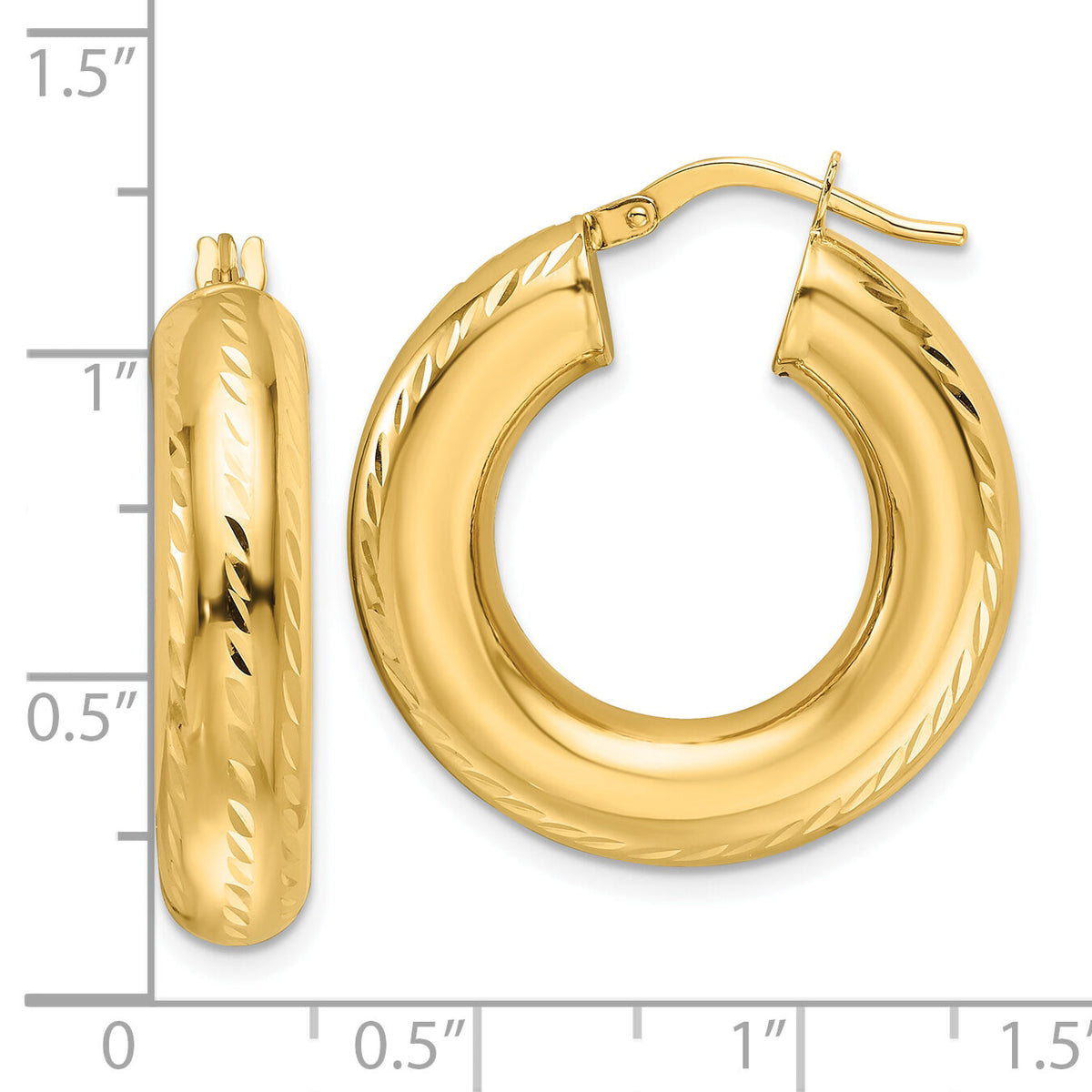 10ky Polished & Diamond-cut 6mm Hollow Round Hoop Earrings-10ER335