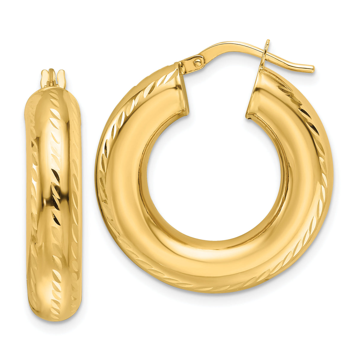 10ky Polished & Diamond-cut 6mm Hollow Round Hoop Earrings-10ER335