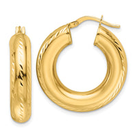 10ky Polished & Diamond-cut 6mm Hollow Round Hoop Earrings-10ER335