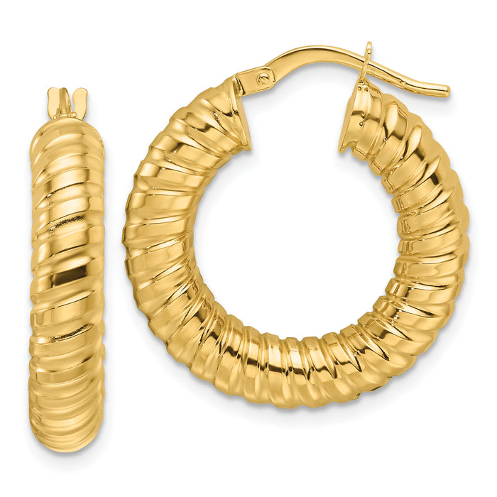 10ky Polished 5mm Hollow Spiral Round Hoop Earrings-10ER338