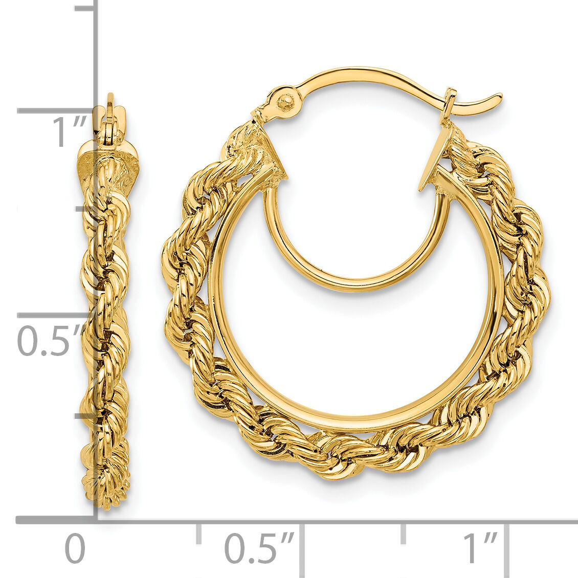 10k Polished and D/C Rope 2.95mm Hoop Earrings-10ER340