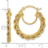 10k Polished and D/C Rope 2.95mm Hoop Earrings-10ER340