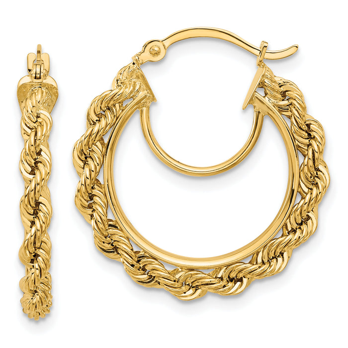 10k Polished and D/C Rope 2.95mm Hoop Earrings-10ER340