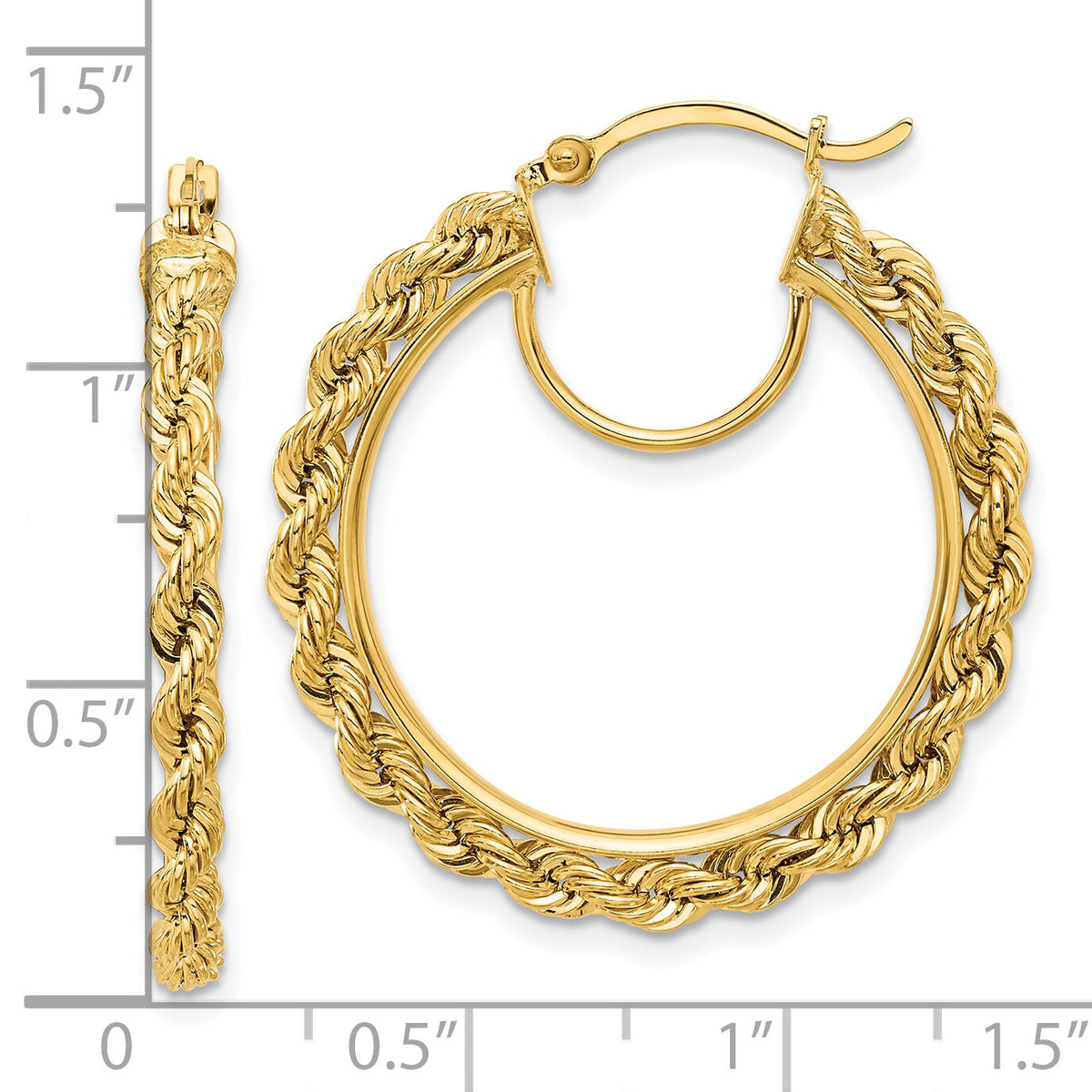 10k Polished and D/C Rope 2.95mm Hoop Earrings-10ER341