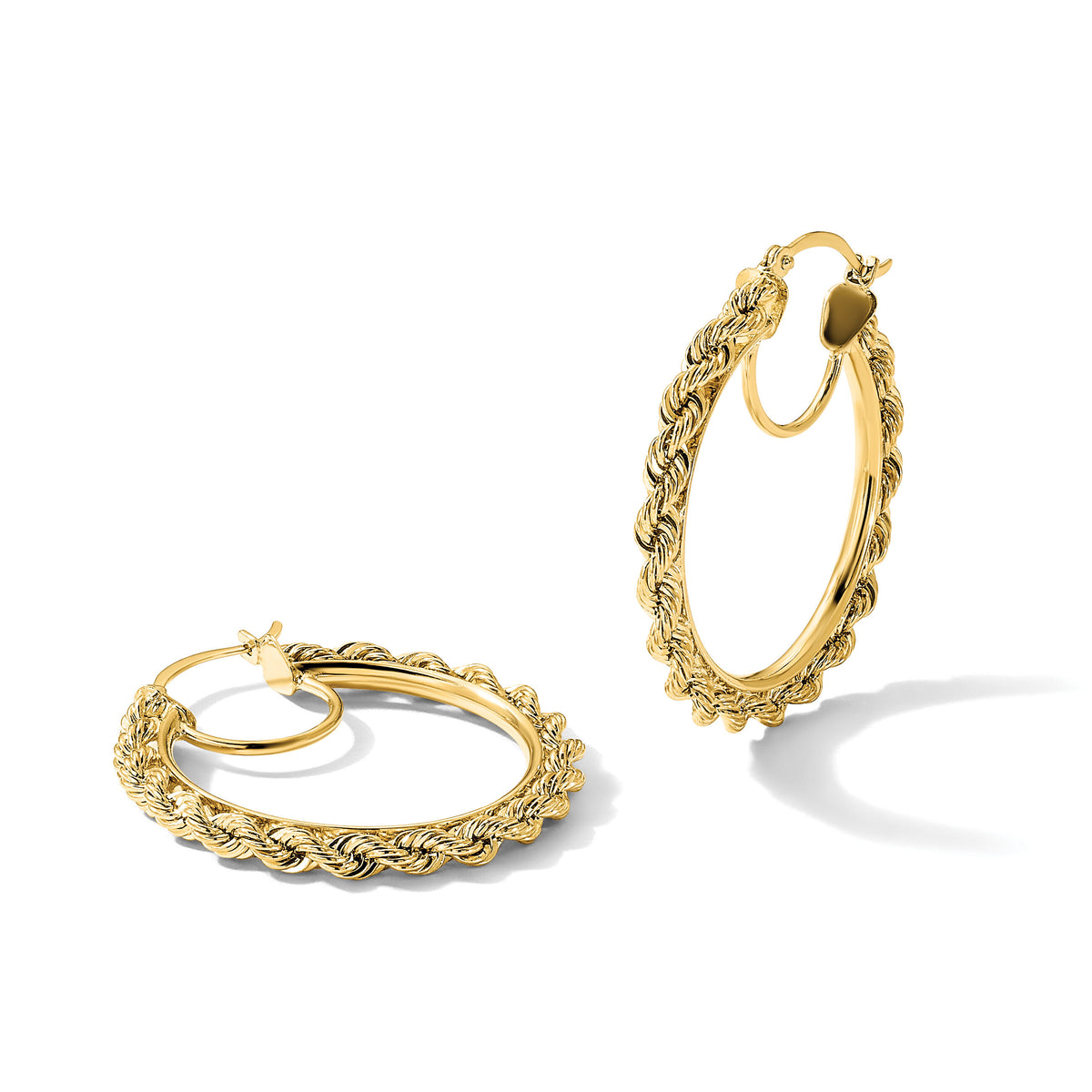10k Polished and D/C Rope 2.95mm Hoop Earrings-10ER341
