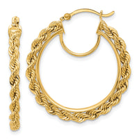 10k Polished and D/C Rope 2.95mm Hoop Earrings-10ER341