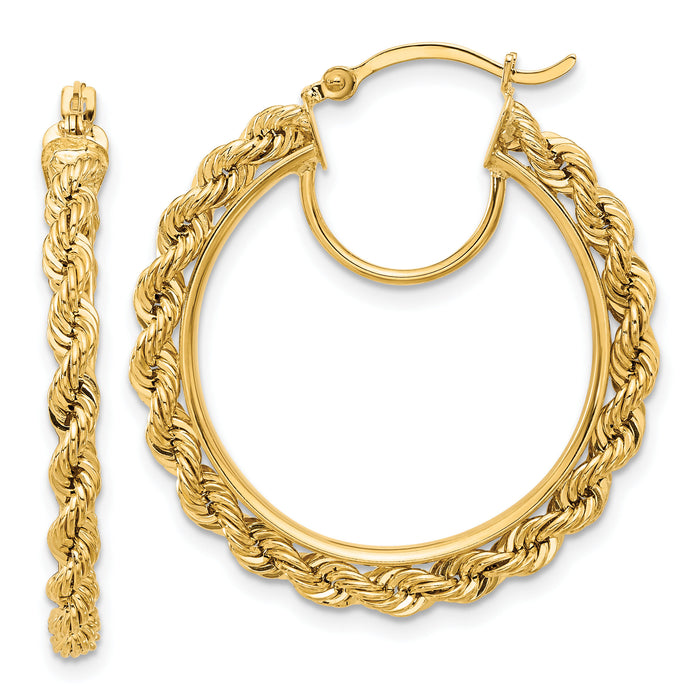 10k Polished and D/C Rope 2.95mm Hoop Earrings-10ER341