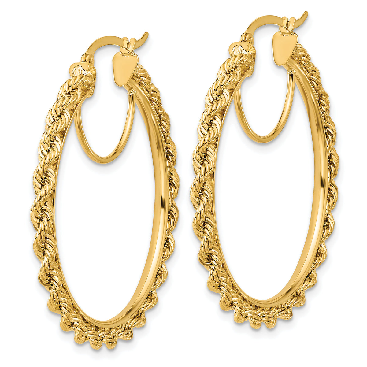10k Polished and D/C Rope 2.95mm Hoop Earrings-10ER342