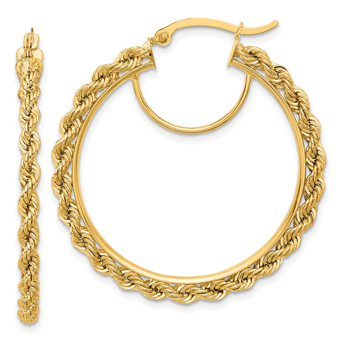 10k Polished and D/C Rope 2.95mm Hoop Earrings-10ER342