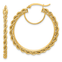 10k Polished and D/C Rope 2.95mm Hoop Earrings-10ER342
