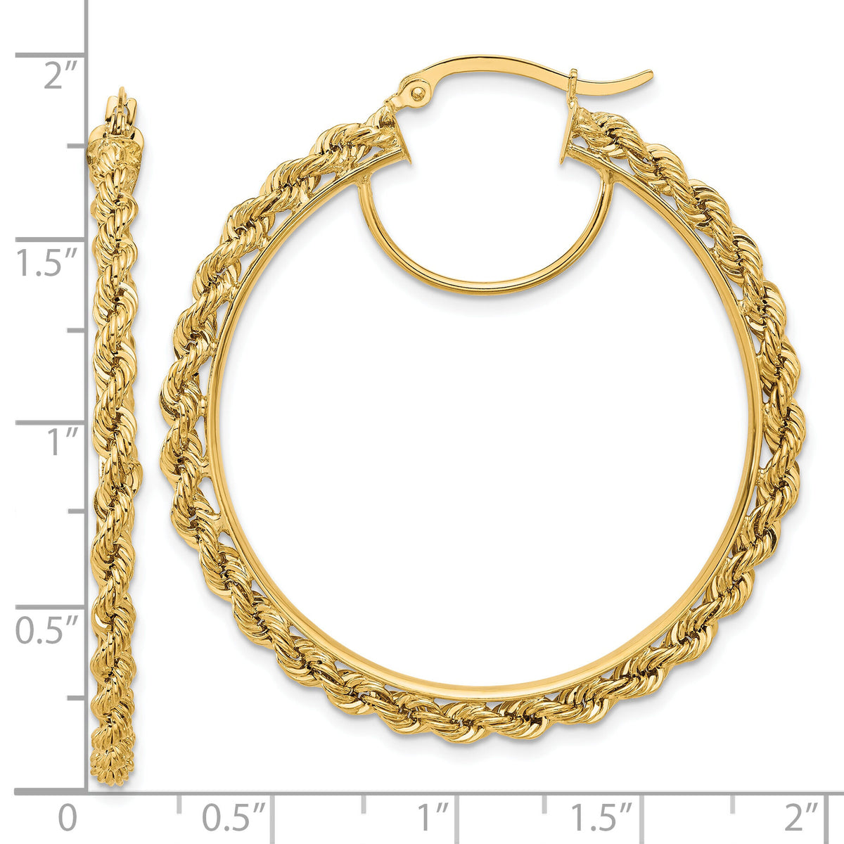 10k Polished and D/C Rope 2.95mm Hoop Earrings-10ER343