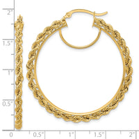 10k Polished and D/C Rope 2.95mm Hoop Earrings-10ER343