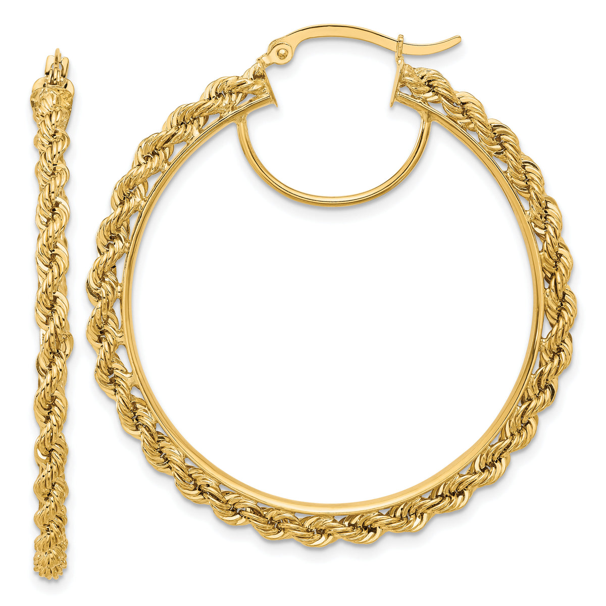 10k Polished and D/C Rope 2.95mm Hoop Earrings-10ER343