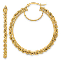 10k Polished and D/C Rope 2.95mm Hoop Earrings-10ER343