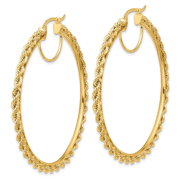 10k Polished and D/C Rope 2.95mm Hoop Earrings-10ER345
