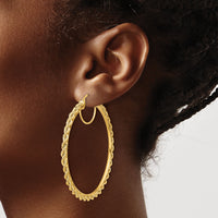 10k Polished and D/C Rope 2.95mm Hoop Earrings-10ER345