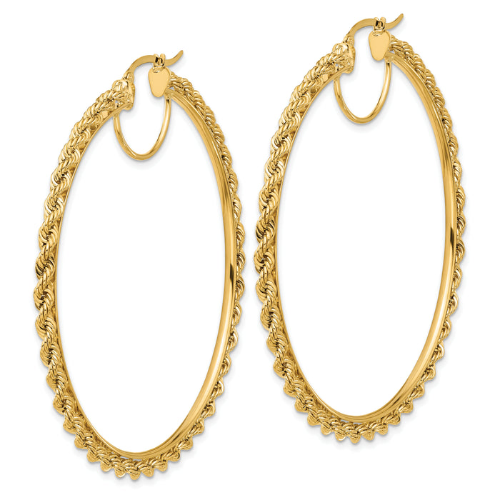 10k Polished and D/C Rope 2.95mm Hoop Earrings-10ER346