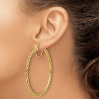 10k Polished and D/C Rope 2.95mm Hoop Earrings-10ER346