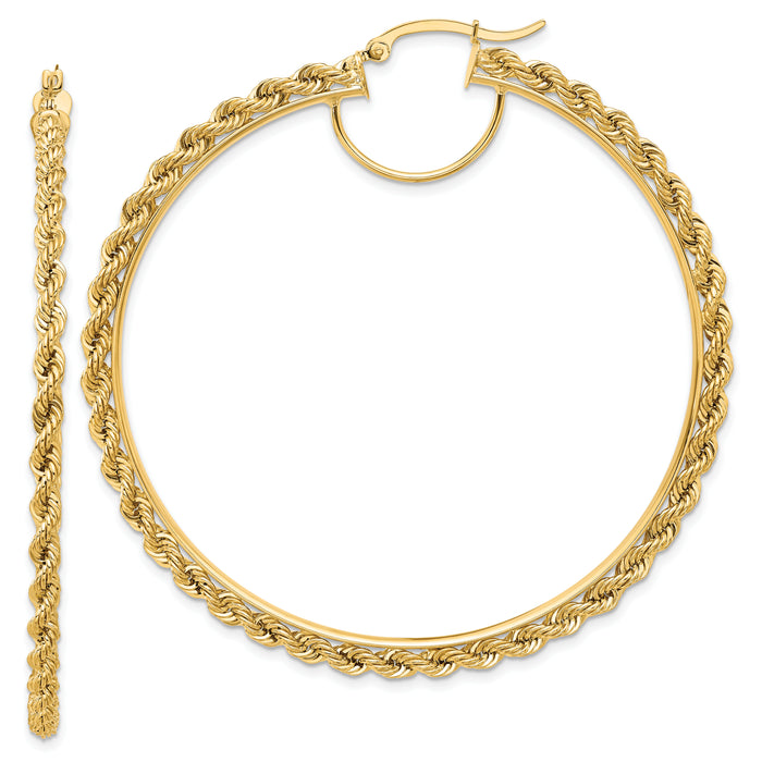 10k Polished and D/C Rope 2.95mm Hoop Earrings-10ER346