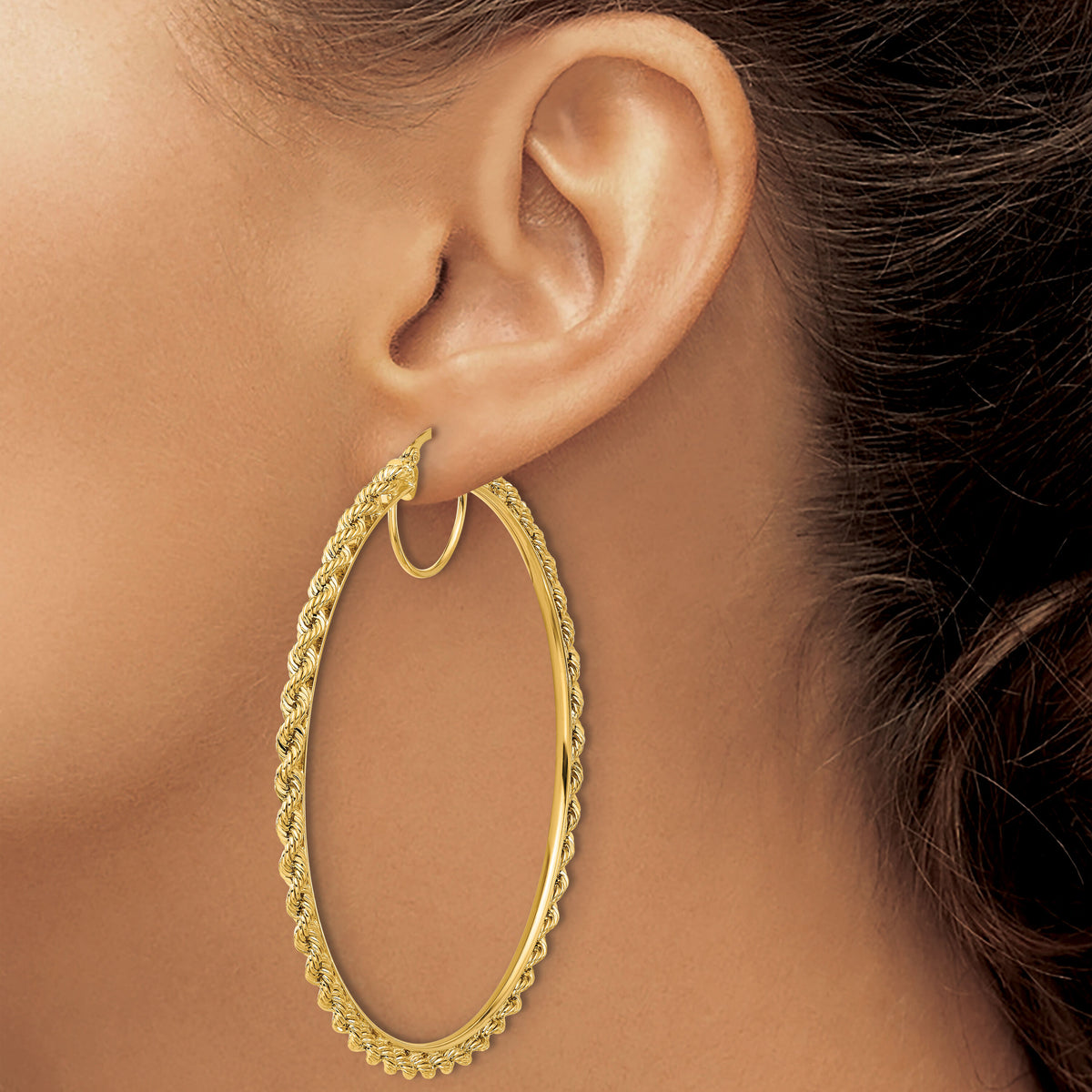 10k Polished and D/C Rope 2.95mm Hoop Earrings-10ER347