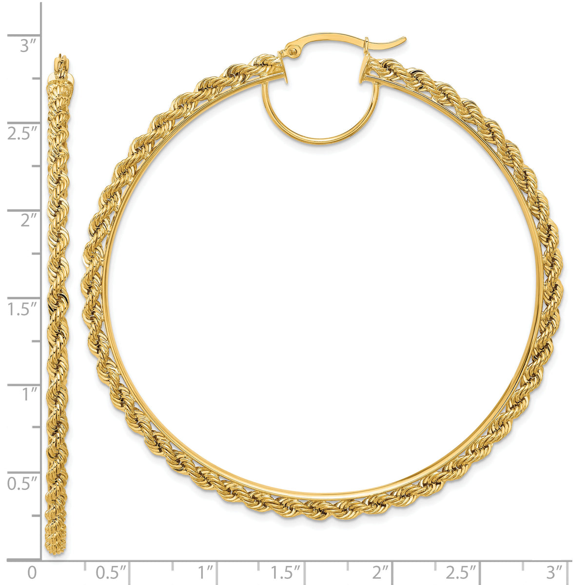 10k Polished and D/C Rope 2.95mm Hoop Earrings-10ER347