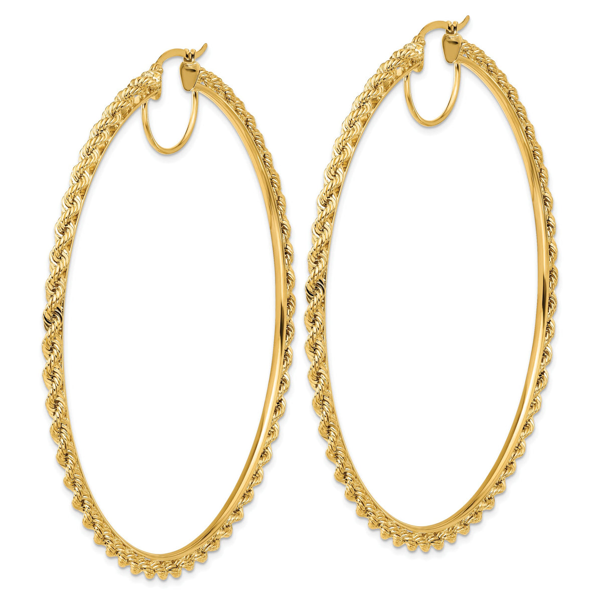 10k Polished and D/C Rope 2.95mm Hoop Earrings-10ER348