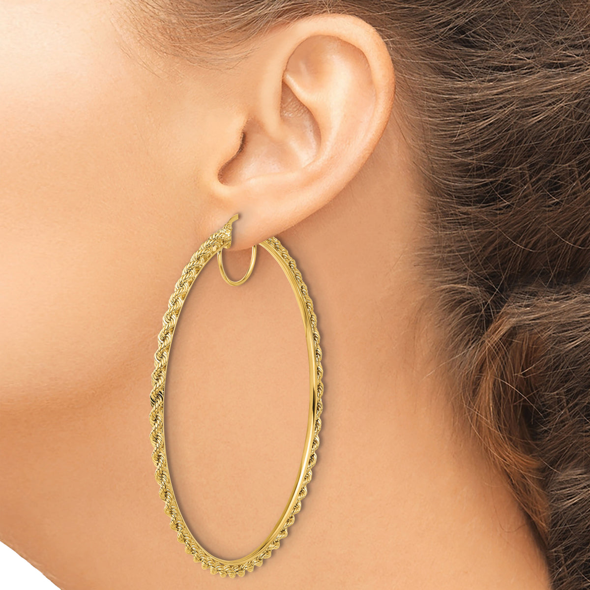 10k Polished and D/C Rope 2.95mm Hoop Earrings-10ER348