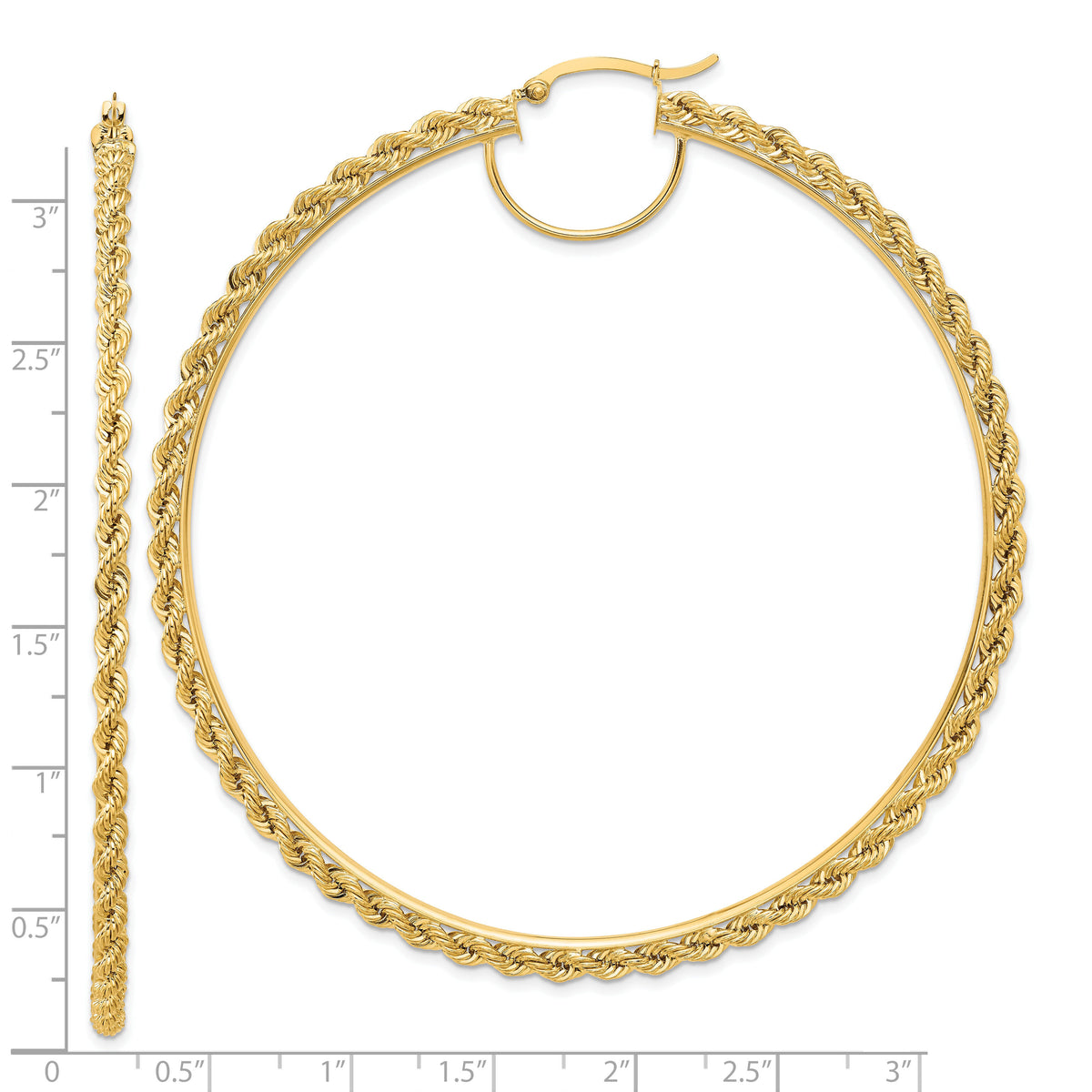 10k Polished and D/C Rope 2.95mm Hoop Earrings-10ER348