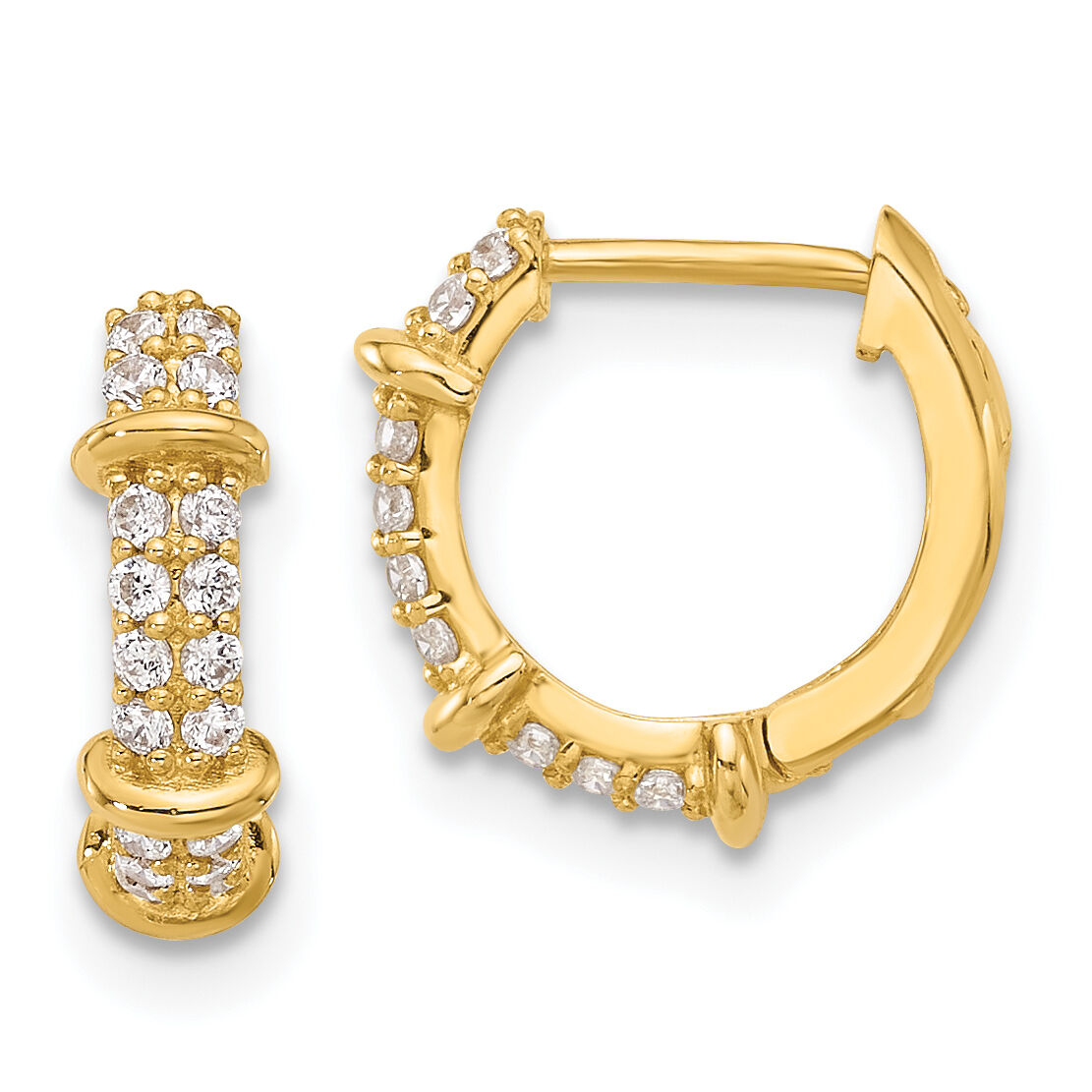 10K Polished CZ Hinged Hoop Earrings-10ER353