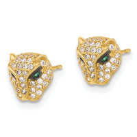 10K Polished Clear & Green CZ Lioness Head Post Earrings-10ER363