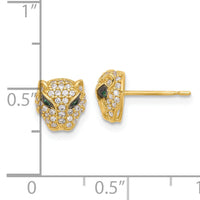 10K Polished Clear & Green CZ Lioness Head Post Earrings-10ER363