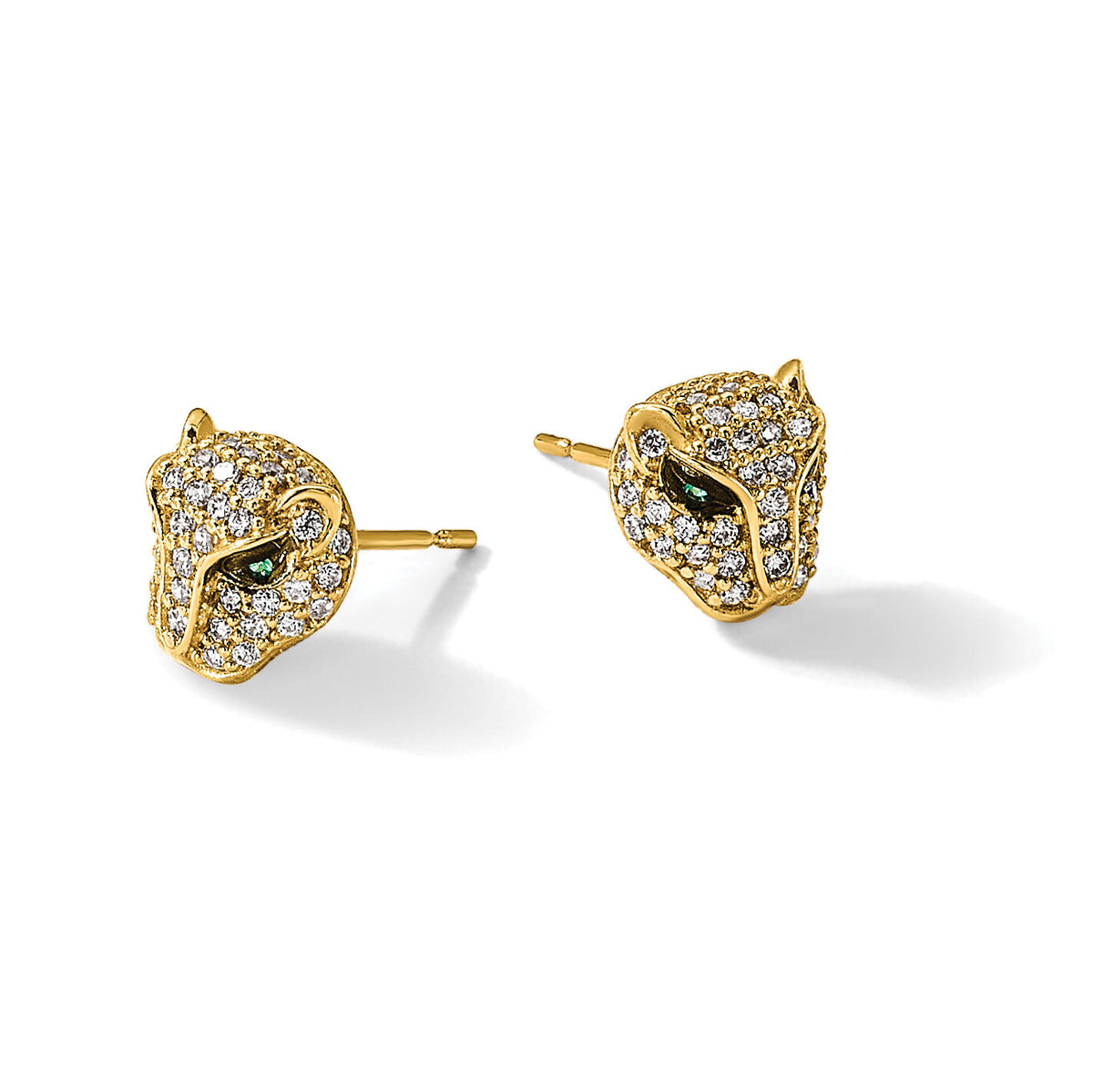 10K Polished Clear & Green CZ Lioness Head Post Earrings-10ER363