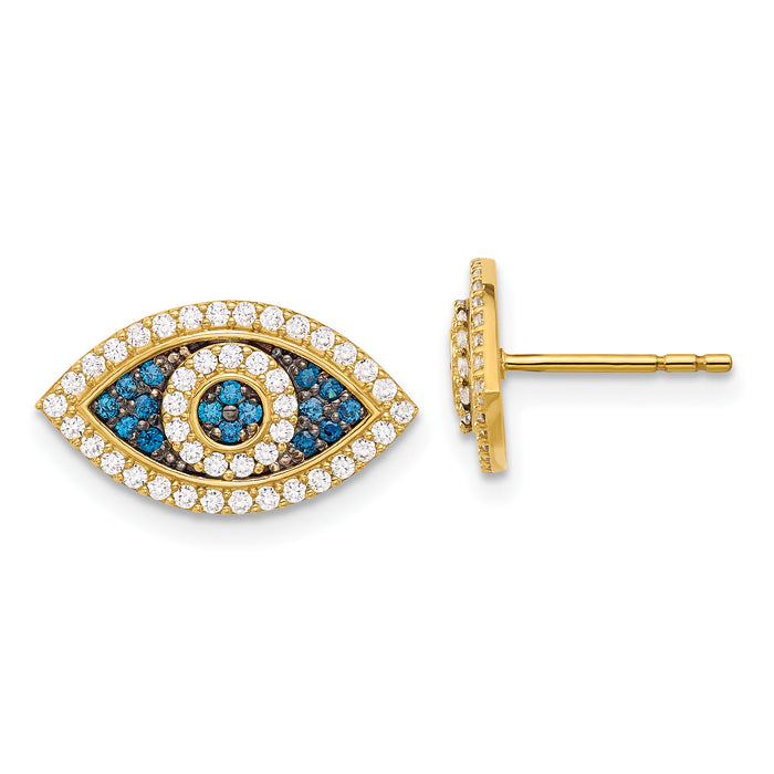 10K Polished Blue & Clear CZ Evil Eye Post Earrings-10ER364