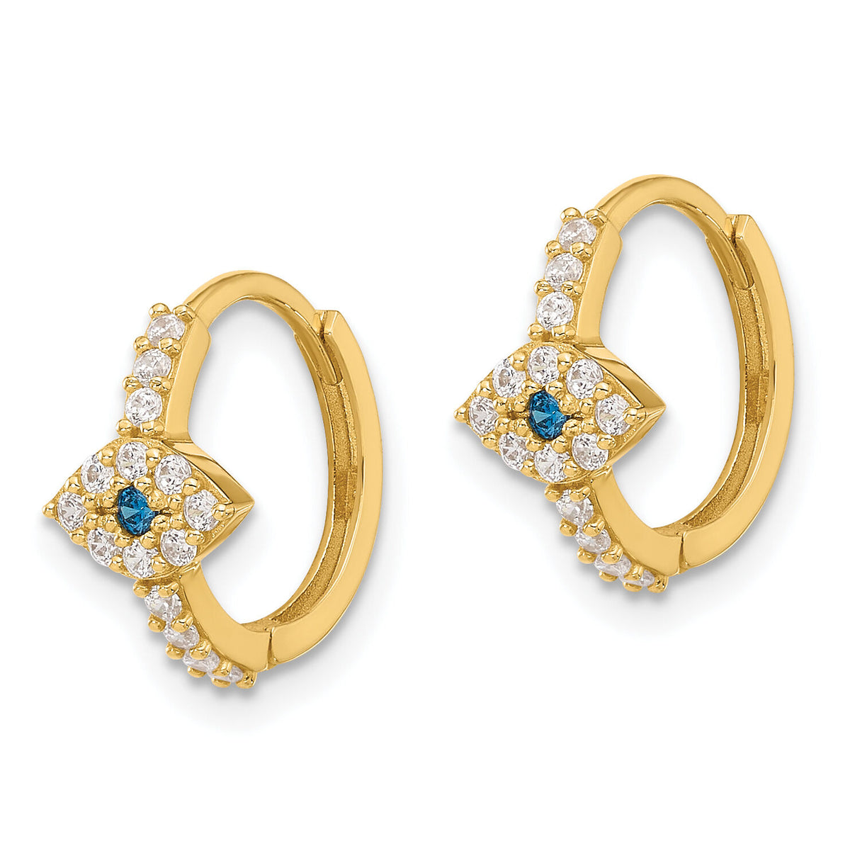 10K Polished Clear & Blue CZ Evil Eye Hinged Hoop Earrings-10ER365