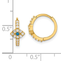 10K Polished Clear & Blue CZ Evil Eye Hinged Hoop Earrings-10ER365