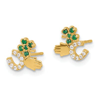 10K Polished Green & Clear CZ Good Luck Post Earrings-10ER367