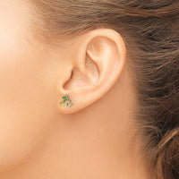 10K Polished Green & Clear CZ Good Luck Post Earrings-10ER367