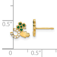 10K Polished Green & Clear CZ Good Luck Post Earrings-10ER367