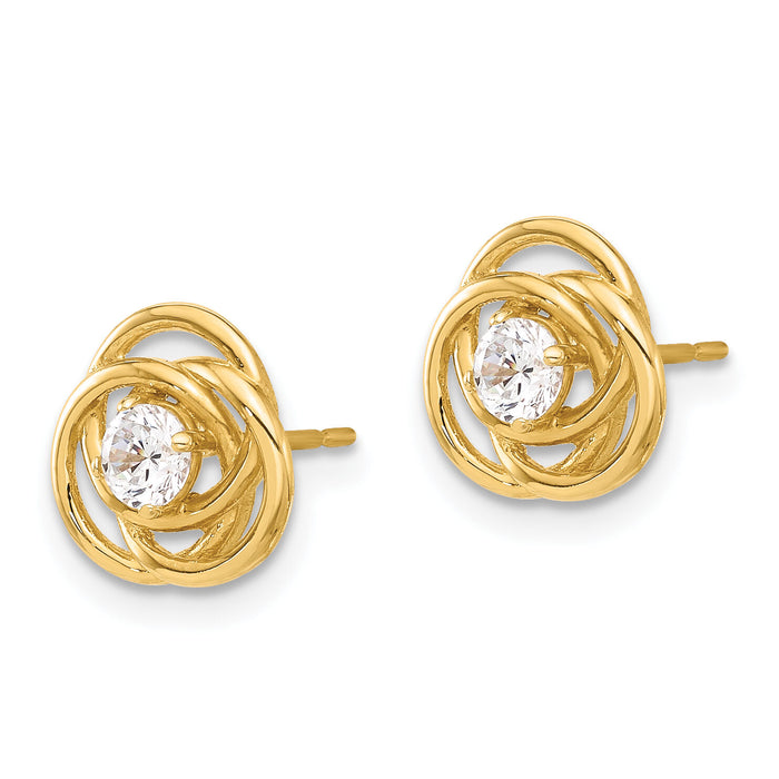 10K Polished Love Knot CZ Post Earrings-10ER368